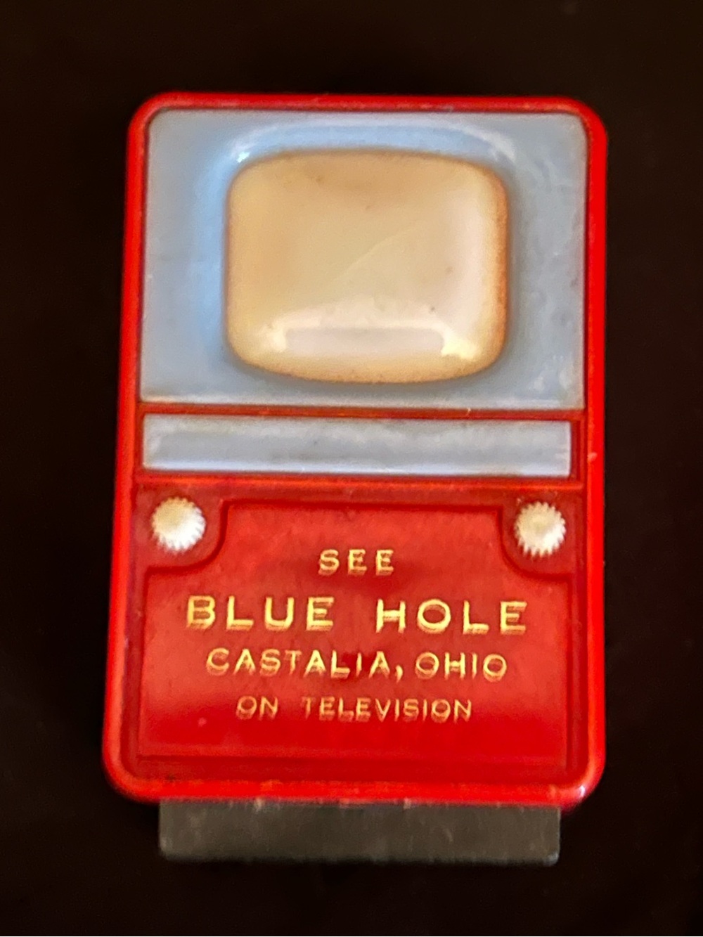 Vintage Blue Hole Castalia OH Souvenir Mini-Television Photo Viewer-Works